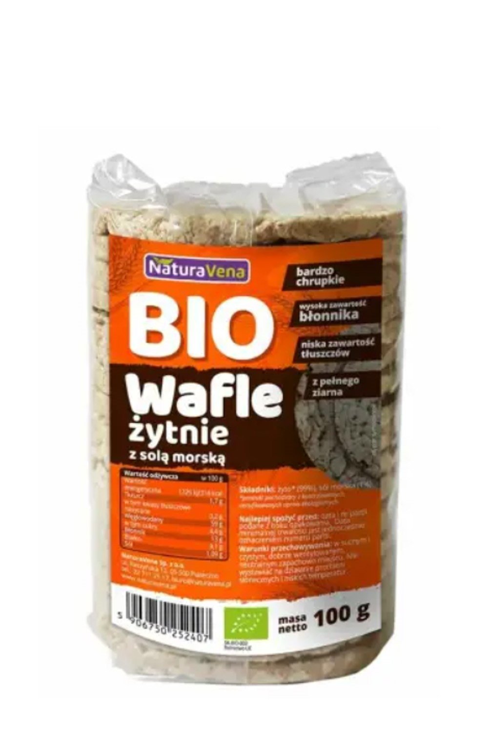 Wafle żytnie pełnoziarniste z solą morską BIO 100 g - NATURAVENA