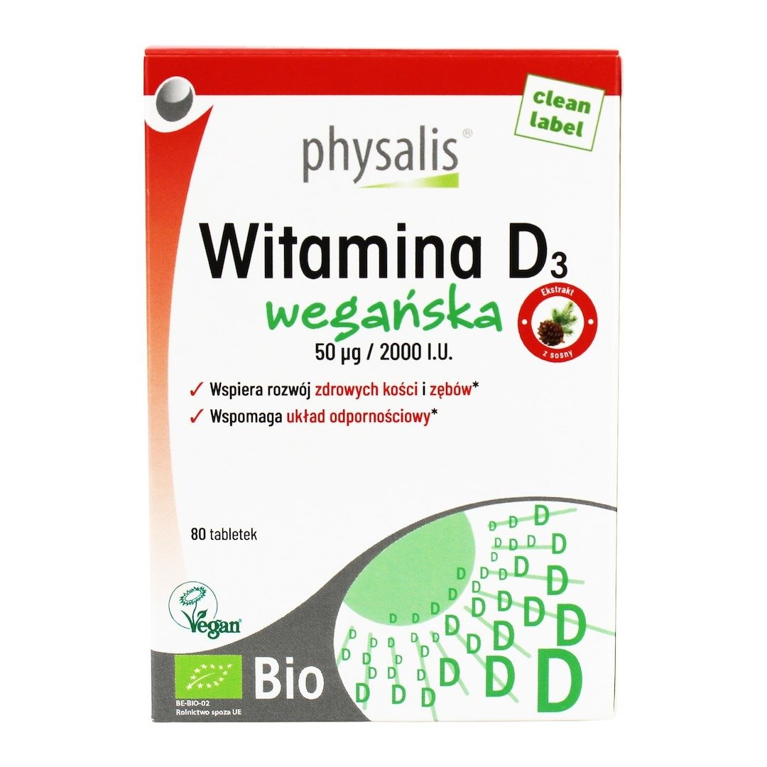 Witamina d3 vegan BIO 50 mcg (2000 j.m) 80 TABLETEK - PHYSALIS