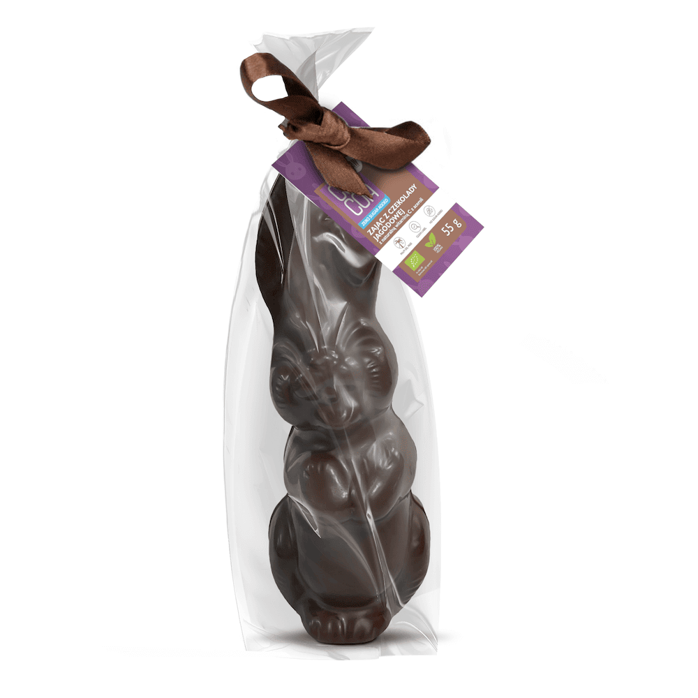 Zając z czekolady jagodowej z witaminą c z aceroli bez dodatku cukrów BIO 55 g - COCOA (PRODUKT SEZONOWY)