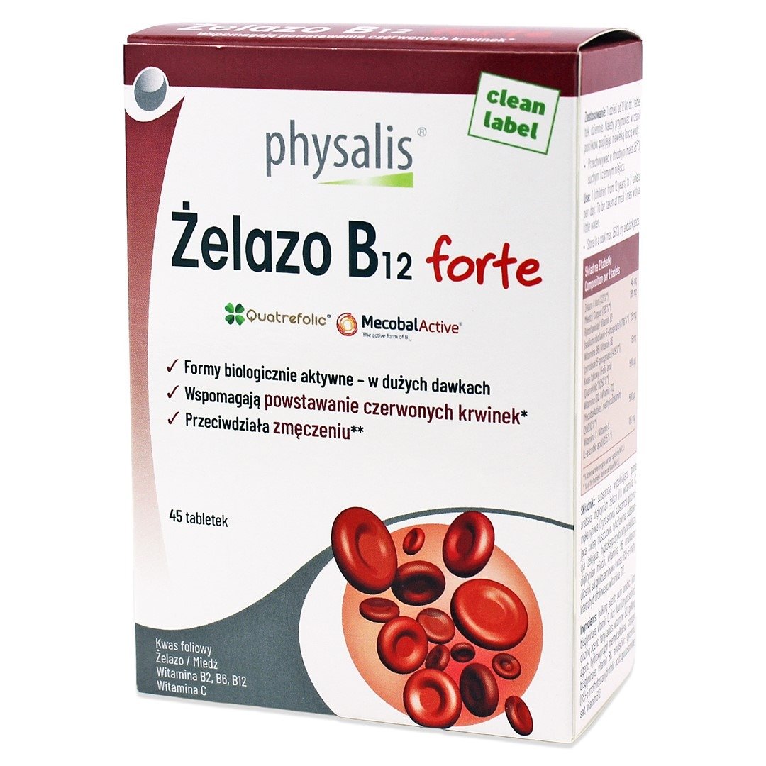 Żelazo + witamina b12 forte 45 tabletek - PHYSALIS