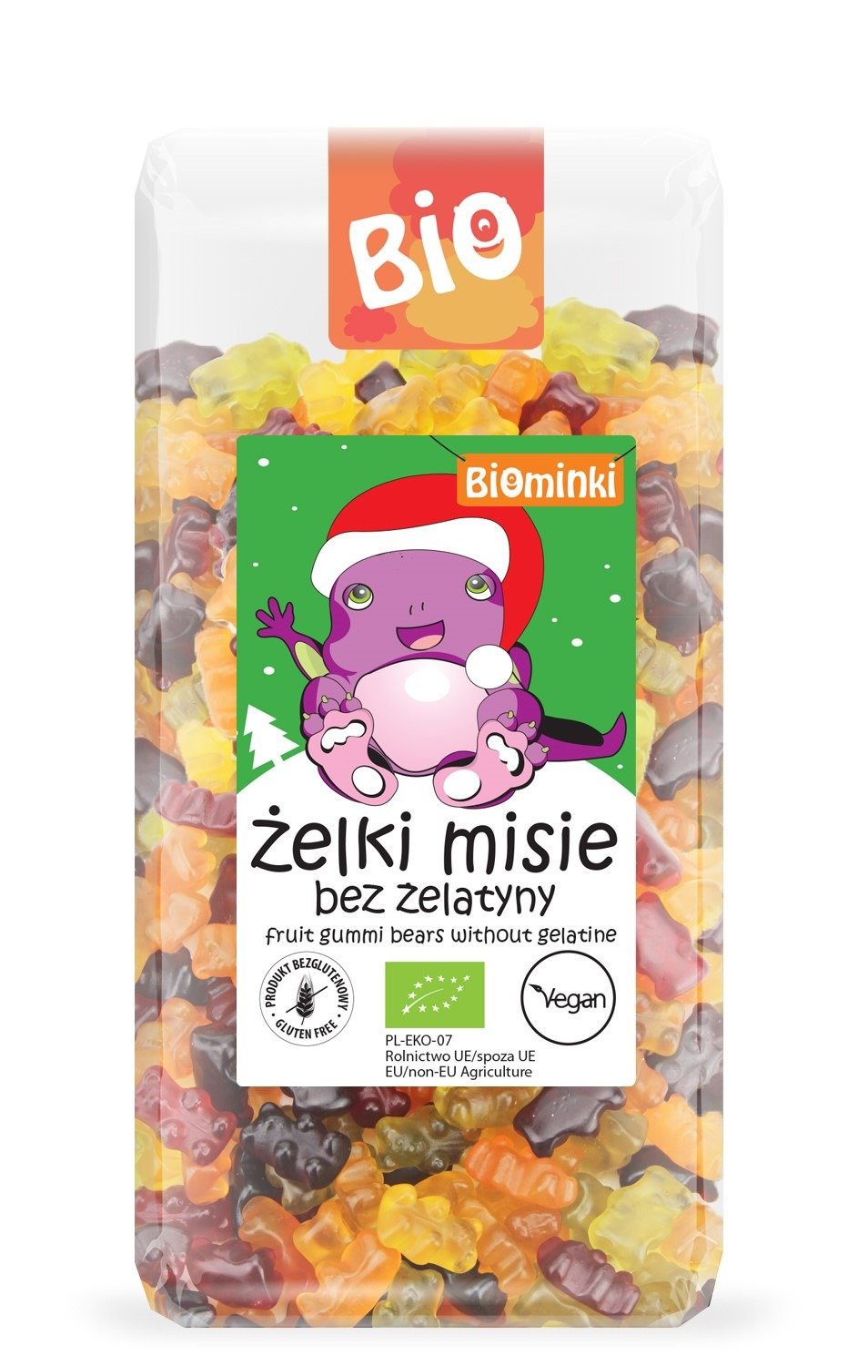 Żelki misie bez żelatyny bezglutenowe BIO 500 g - BIOMINKI (EDYCJA ŚWIĄTECZNA)(PRODUKT SEZONOWY)
