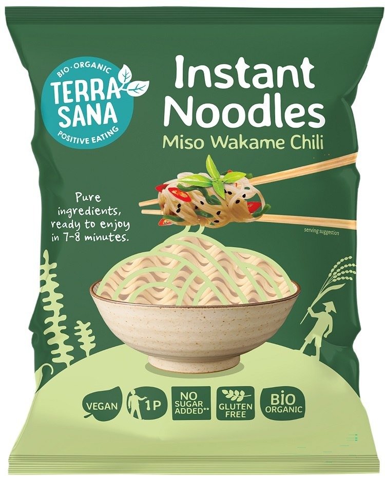 Zupa błyskawiczna z makaronem, miso, wakame i chili bezglutenowa BIO 90 g - TERRASANA