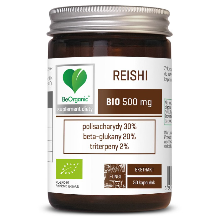 Grzyby reishi ekstrakt BIO (500 mg) 50 KAPSUŁEK - BE ORGANIC