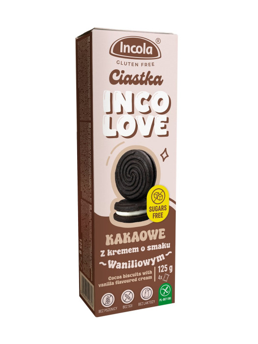 Ciastka markizy kakaowe z kremem o smaku waniliowym bez cukru bezglutenowe 125 g - INCOLA
