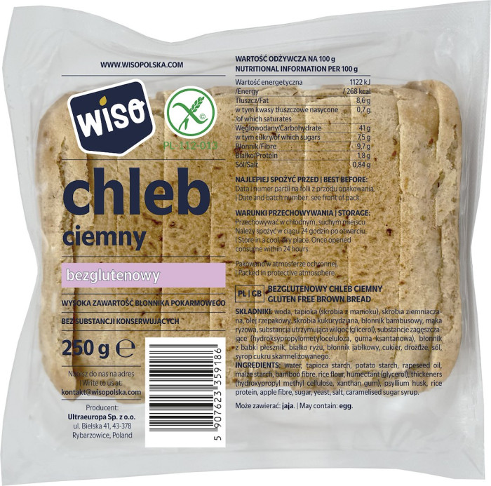 Chleb ciemny krojony bezglutenowy 250 g - WISO