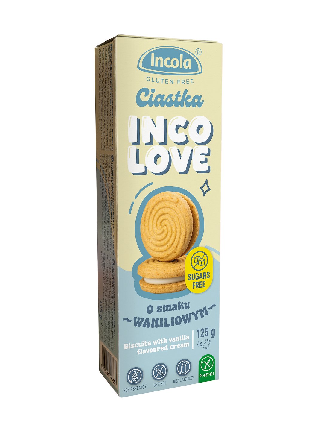 Ciastka markizy z kremem o smaku waniliowym bez cukru bezglutenowe 125 g - INCOLA