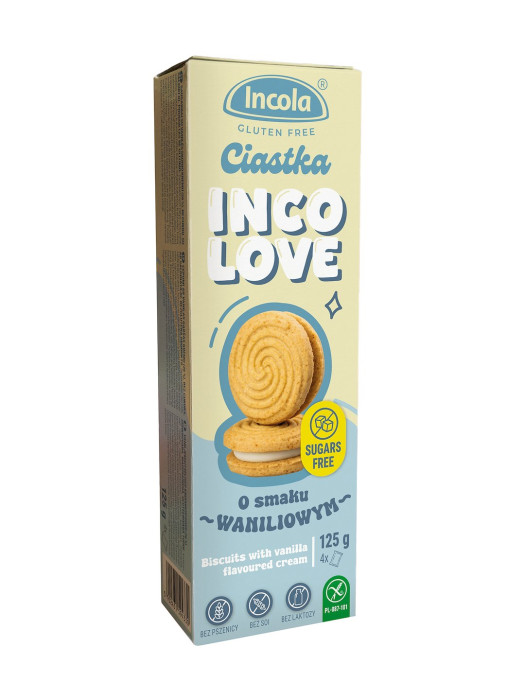 Ciastka markizy z kremem o smaku waniliowym bez cukru bezglutenowe 125 g - INCOLA