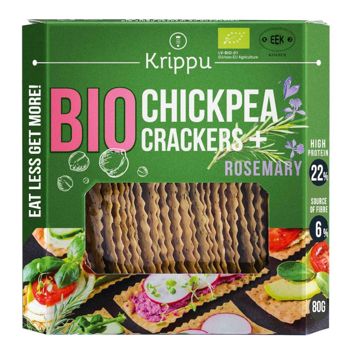 Krakersy proteinowe z ciecierzycy z rozmarynem BIO 80 g - KRIPPU