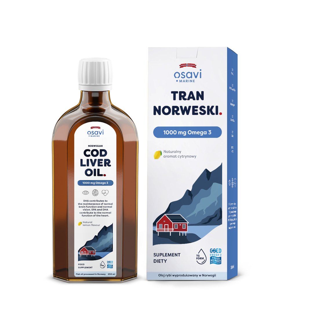 Tran norweski omega-3 (1000 mg) o smaku cytrynowym 250 ml - OSAVI